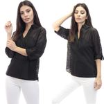 NWT! Dolce Cabo Perforated Collared Shirt Black Size XS Photo 1