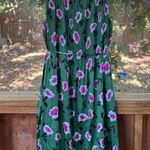 Anthropologie Mireille Green And Pink Floral Satin Pleated Midi Dress Size L Photo 2