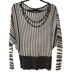 Michael Simon Black White Striped Metallic Sweater Bead Necklace Women’s‎ Medium Photo 0