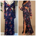 Lulus NWOT Growing, Growing, Gone Navy Blue Floral Print Cutout Maxi Dress Photo 1