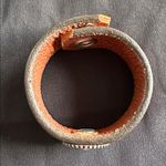 Leather EUC snap bracelet with silvertone medallion and CZ center stone Brown Photo 6