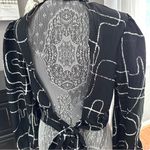 Good Soul Black White Abstract Open Back Tie Blouse High Neck size Medium Photo 4