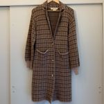 Saltwater Luxe  Tan Brown Plaid Neutral Lorelei Long Duster Cardigan Jacket Small Photo 2