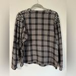 Anthropologie Akemi + Kin Beaded Pearl Button Long Sleeve Top Grey Plaid Size S Photo 2