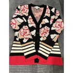 Missoni  Knit Cardigan 6 Italy Red Black Wool Viscose Floral Stripes Classic Photo 1