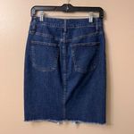 Madewell Women's Raw Hem Front Slit Denim Skirt Blue Stretch Midi Size 27 Photo 1