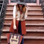 ZARA  Faux Fur Wool Cashmere Blend Waistcoast Vest Long Burgundy Rust size Medium Photo 10