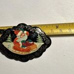 Vintage Hand Painted Wood Santa Sledding In Sled Christmas Holiday Brooch Pin Black Photo 6