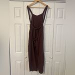 Brown/Burgundy Sleeveless Linen Jumpsuit, Large Brown Photo 1