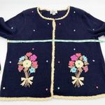 Christopher & Banks Vintage  Hand Embroidered Cardigan Sweater Flowers Size Large Photo 8
