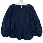 Banana Republic Cinched Waist Bishop Sleeve Top Navy Blue Photo 0