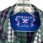 Western Plaid Pearl Snap Green Button Down Shirt Cowgirl Size Large Pink Photo 2