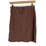 Forever 21  Mini Skirt Womens M Brown Ruched Slit Bodycon Stretch Earthy Neutral Photo 2