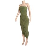 Norma Kamali  Strapless Diana Ruched Stretch Jersey Midi Dress, Military, XS Photo 7