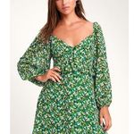 Lulus  Forsythia Green Floral Print Long Sleeve Tie-Front Women's Dress Large Photo 0