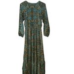 Anthropologie Boemo Peasant Boho Maxi Dress balloon sleeve Tealgold Paisley Fall Blue Size undefined Photo 6