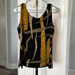 Impressions Vintage Travel Knit Top Sz M Black Gold Print W Metallic Threading Photo 5