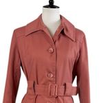 London Fog Vintage 60s Trench Coat Belted Collared Dark Pink Women’s Size 12 Photo 4