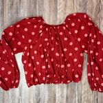 Maeve  by Anthropologie Popplin Bubble Blouse Polka Dot Shirt Pink Red X Small Photo 0