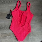 Free People NEW  It’s Now Cool Low Back One Piece Swimsuit Neon Pink Crimp Large Photo 3