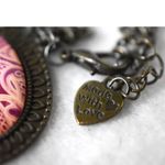 Source Unknown Antique Brass Tone Teardrop Red Paisley Print Made With Love Pendant Necklace Photo 3