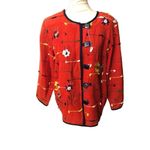 Allure cotton woven art to wear embroidered floral button front shacket size 14/ Red Size L Photo 1