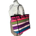Victoria's Secret Striped Tote Bag Neon Bright Pastel Colors Top Zip Lined Photo 8