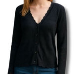 Frye Women's Cardigan Sweater Sz M Black Long Sleeve Button Down Knit Old Money Photo 0