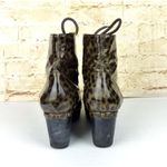 Opening Ceremony Joelle Patent Leather Boots 37 6 US Cheetah Wood Clog Lace Up Photo 7