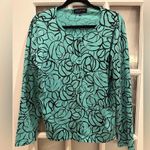 Jones New York Signature Silk Blend Cardigan Teal Rose Floral Button Up Size XL Photo 9