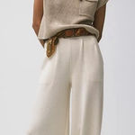 Free People  Beach Freya Knit Pants Balloon Tapered Wide Leg Pant Linen Blend XS Photo 0