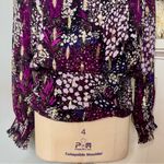 White House | Black Market Long Sleeve Floral Metallic Blouson Blouse Purple 10 Photo 4