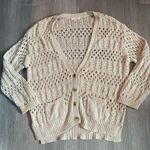 Caslon Oatmeal Beige Open Stich Knit Button Down Cardigan size Medium Photo 0