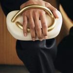 ZARA Cream Gold Womens Clutch Purse Box Crossbody Tik Tok Formal Wedding Photo 0