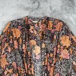 Free People  Kimono Women Small Black Orange Floral Topper Flower Hippie Bohemian Photo 4