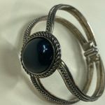 Silver Color Cuff Bracelet Black Cabochon Center Womens Aged Patina Photo 14