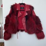 Like new diana roosh bright red fox fur sheep skin leather jacket fur coat Size XS Photo 4