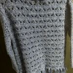 Ruby Rd  Road Open Knit Sweater Fringe Trim Heather Blue XL Photo 4