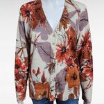 Coldwater Creek  Orange Purple Floral Linen Blend Cardigan Size Medium (10-12) Photo 0