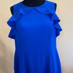 Maggy London 🛍️  Royal Blue Ruffle Cold Shoulder Sheath Midi Dress Size 16 Photo 2