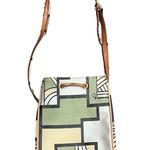 Double Fish 90s Leather Geometric Beige Green Silver Drawstring Shoulder Bag Photo 0