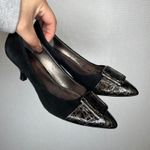 Franco Sarto  Vintage 6.5 Black Suede & Leather Heels Pointed Toe Buckle Pumps Photo 1