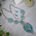 Boutique Silver Statement Turquoise Howlite with Rhinestone Necklace and Earrings Set Photo 1