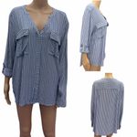 a.n.a  Blue and White Striped Button Down Split Neck Shirt Blouse Womens XL Photo 1
