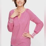 Talbots Butterfly Pink White Stripe Blouse Smocked Cuff Size Large Petite (Lp) Photo 0