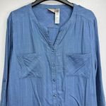 Chico's Chico’s Slate Blue Metallic Silver Squares Soft Pullover Tunic Blouse Size 2 Photo 2