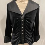 Y2K velvet stretchy ruched tuxedo collar jeweled button French cuff top Black Size L Photo 1