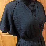 Lulus Adorable Type Black Surplice Puff Sleeve Textured Woven Midi Dress Medium Photo 12