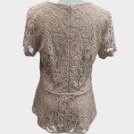Adrianna Papell Women's Latte Lace Overlay Peplum Blouse Top Size M Beige Photo 5