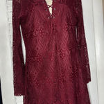 Ultra Flirt Burgundy Lace Up Mini Dress Long Sleeve Party Date Night L Photo 0